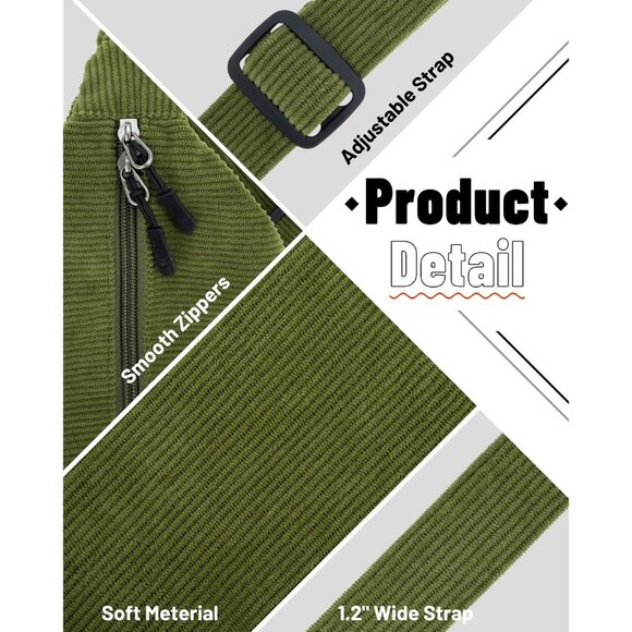 Women Corduroy Green Imported Polyester Crossbody Lightweight Crescent Sling Bag - Picture 4 of 7